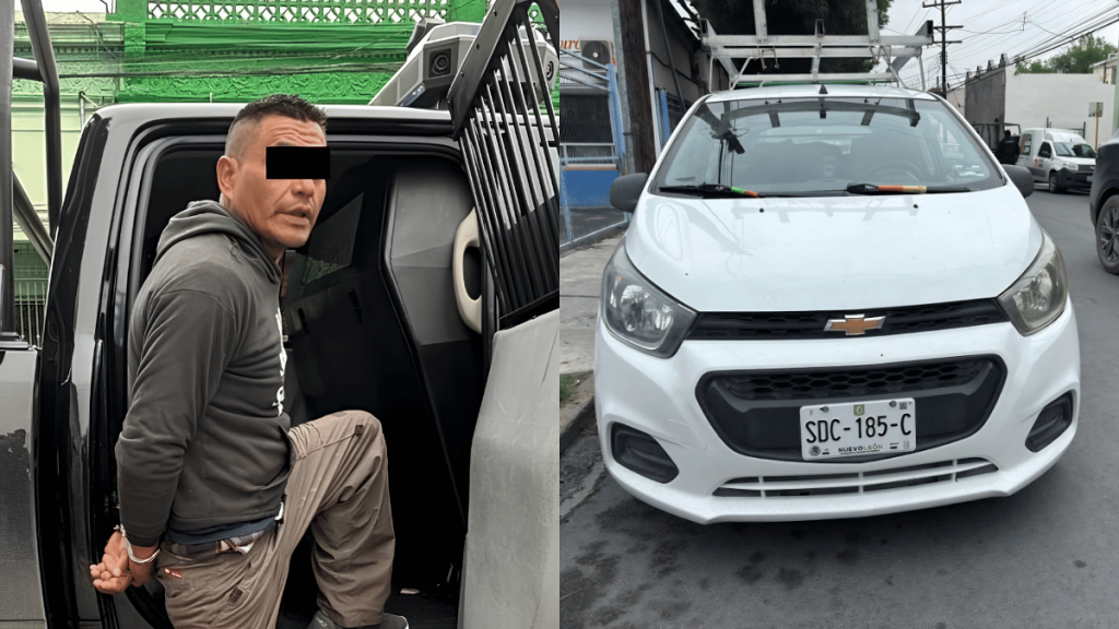 Cae hombre en auto robado en Monterrey y lo arrestan sin complicaciones